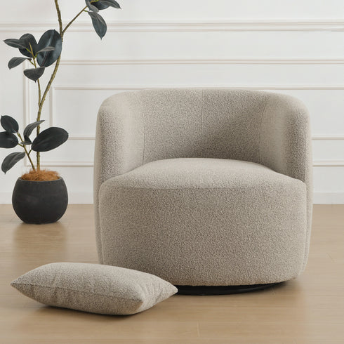 Ashlie Bouclé Swivel Barrel Chair - Accent Swivel Chair | Swivel Chairs for Living Rooms | Kinwell Furniture | Top Swivel Chairs
